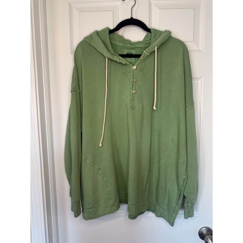 Aerie Green Henley Hoodie Oversized Button Front Sweatshirt Large